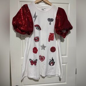QUEEN OF SPARKLES Alabama icon mini Dress with Red Sequin Sleeves roll tide L